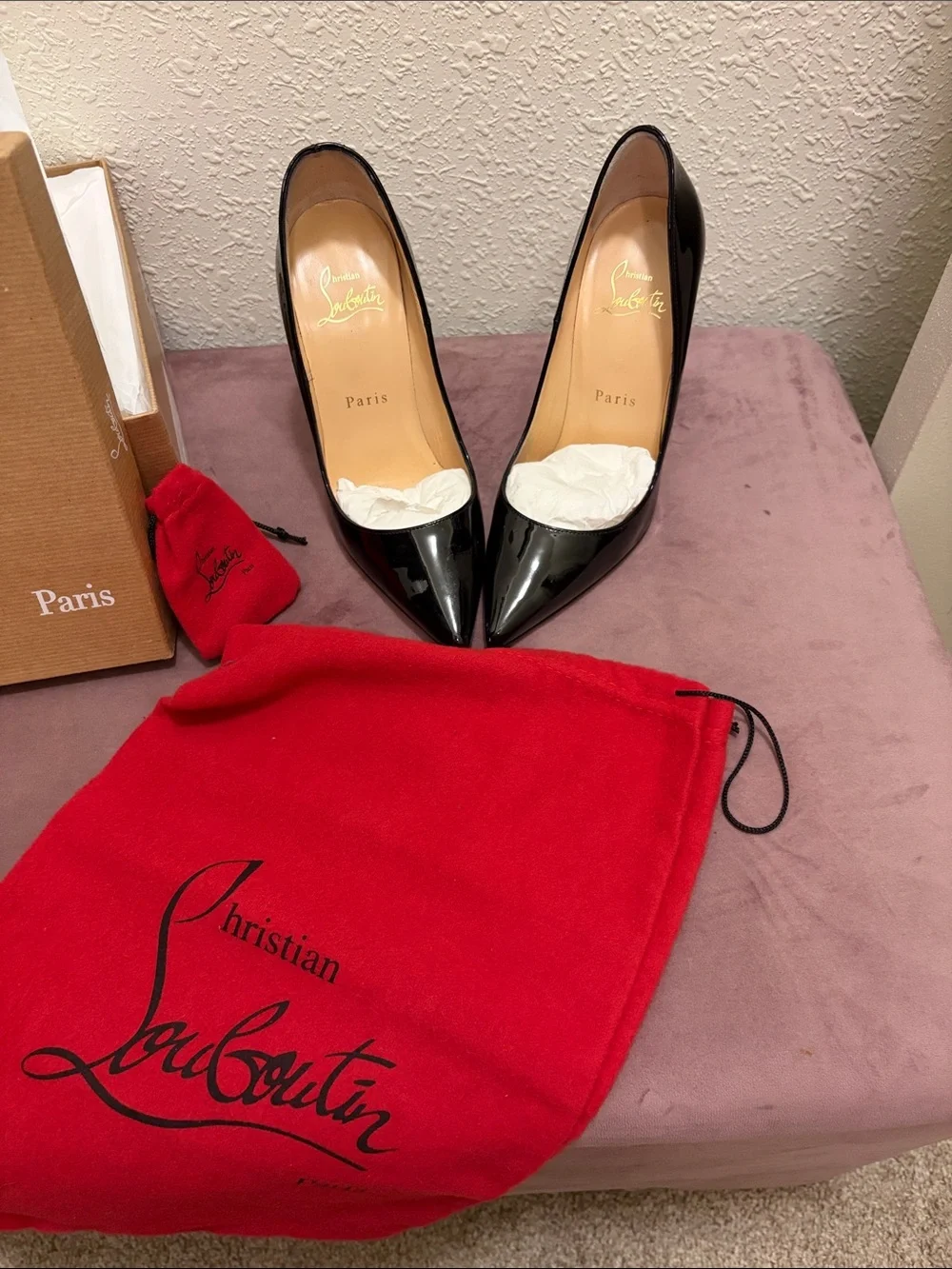 Christian Louboutin Black Patent Leather Pointed Pumps with Red Sole